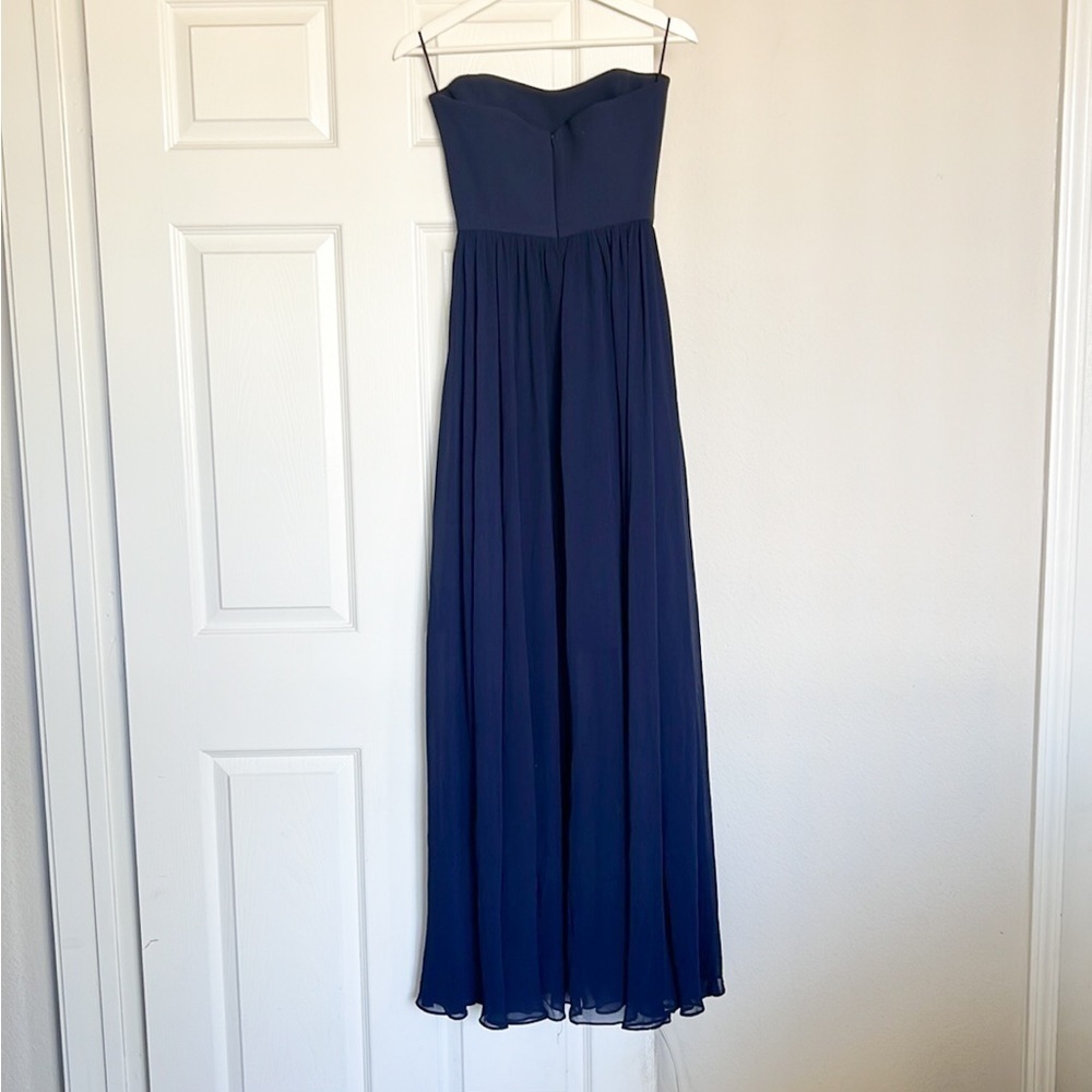 DRESS THE POPULATION Ella Strapless Crepe Chiffon Gown In Midnight Blue - Picture 5 of 5